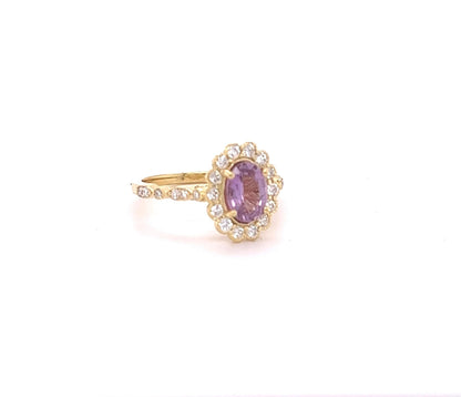 GIA Certified 1.71 Carat Pink Sapphire Diamond Yellow Gold Engagement Ring
