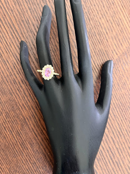 GIA Certified 1.71 Carat Pink Sapphire Diamond Yellow Gold Engagement Ring