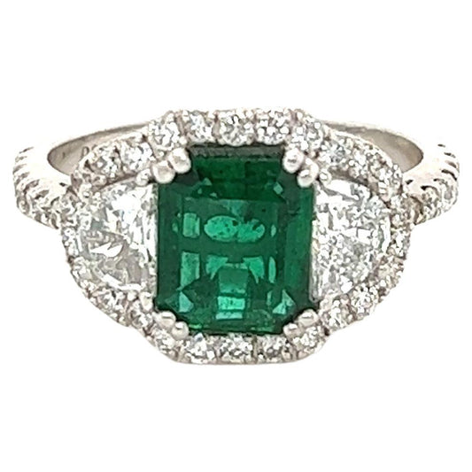 GIA Certified 2.42 Carat Emerald Diamond 18 Karat White Gold Three-Stone Ring