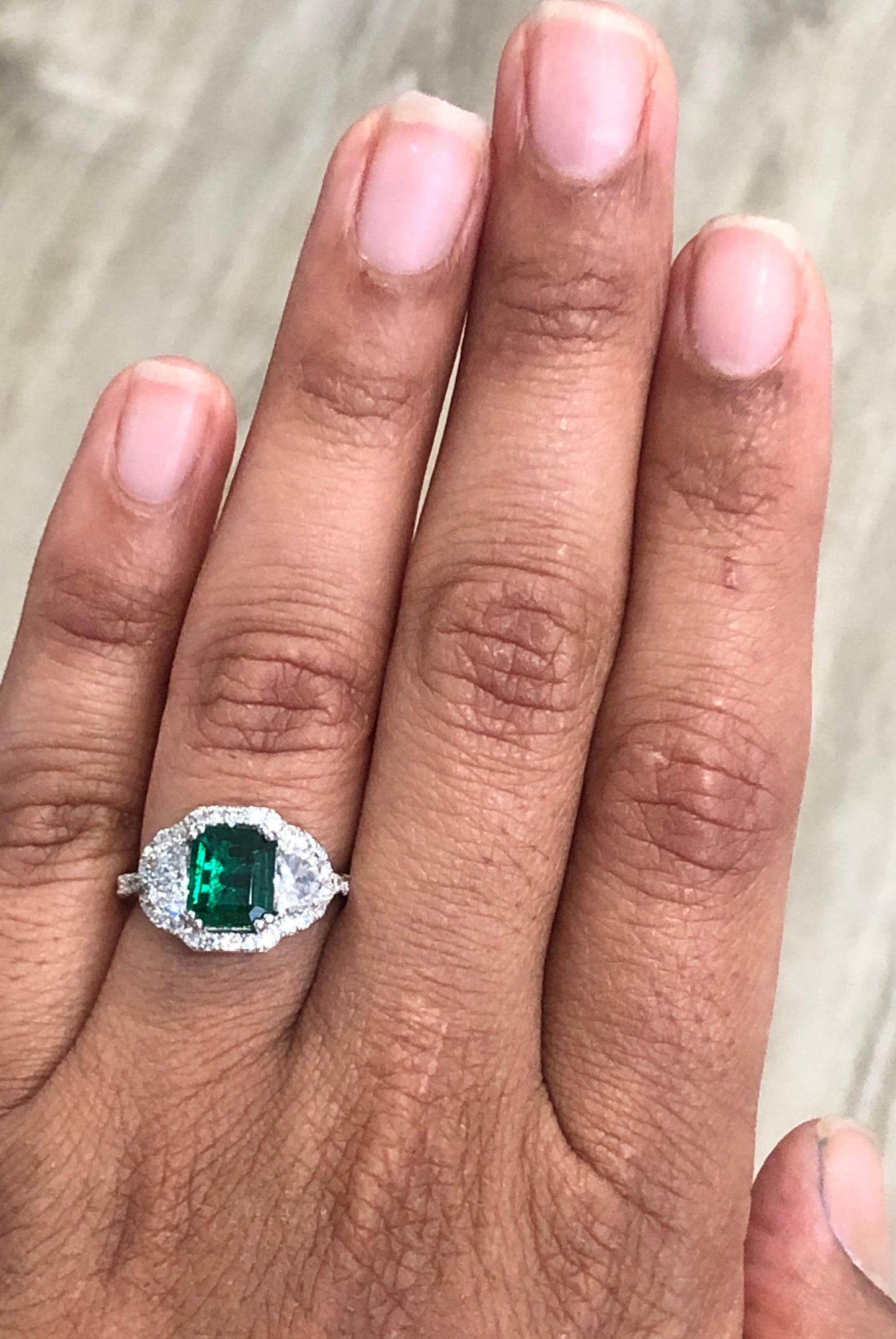 GIA Certified 2.42 Carat Emerald Diamond 18 Karat White Gold Three-Stone Ring
