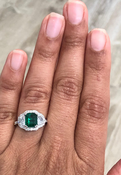 GIA Certified 2.42 Carat Emerald Diamond 18 Karat White Gold Three-Stone Ring