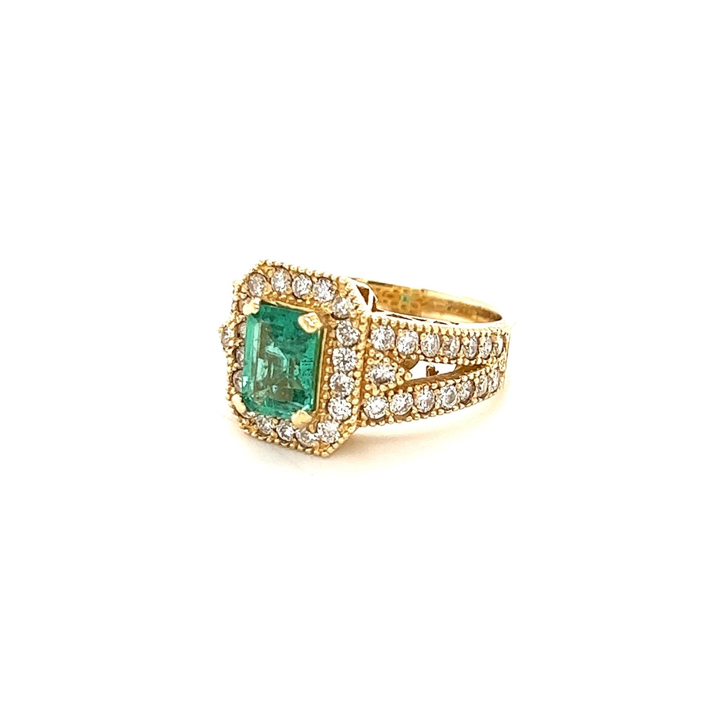 GIA Certified 2.44 Carat Emerald Diamond 14 Karat Yellow Gold Ring