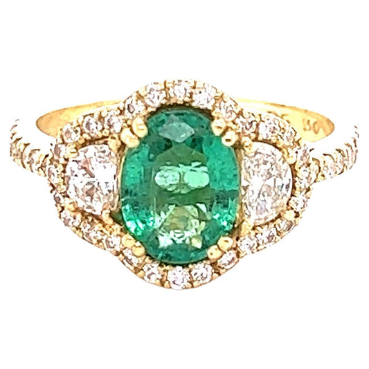 GIA Certified 2.45 Carat Emerald Diamond 18 Karat Yellow Gold Three Stone Ring