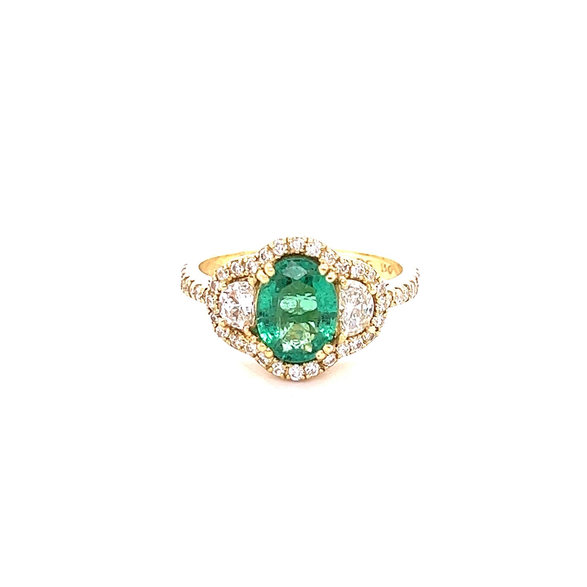 GIA Certified 2.45 Carat Emerald Diamond 18 Karat Yellow Gold Three Stone Ring