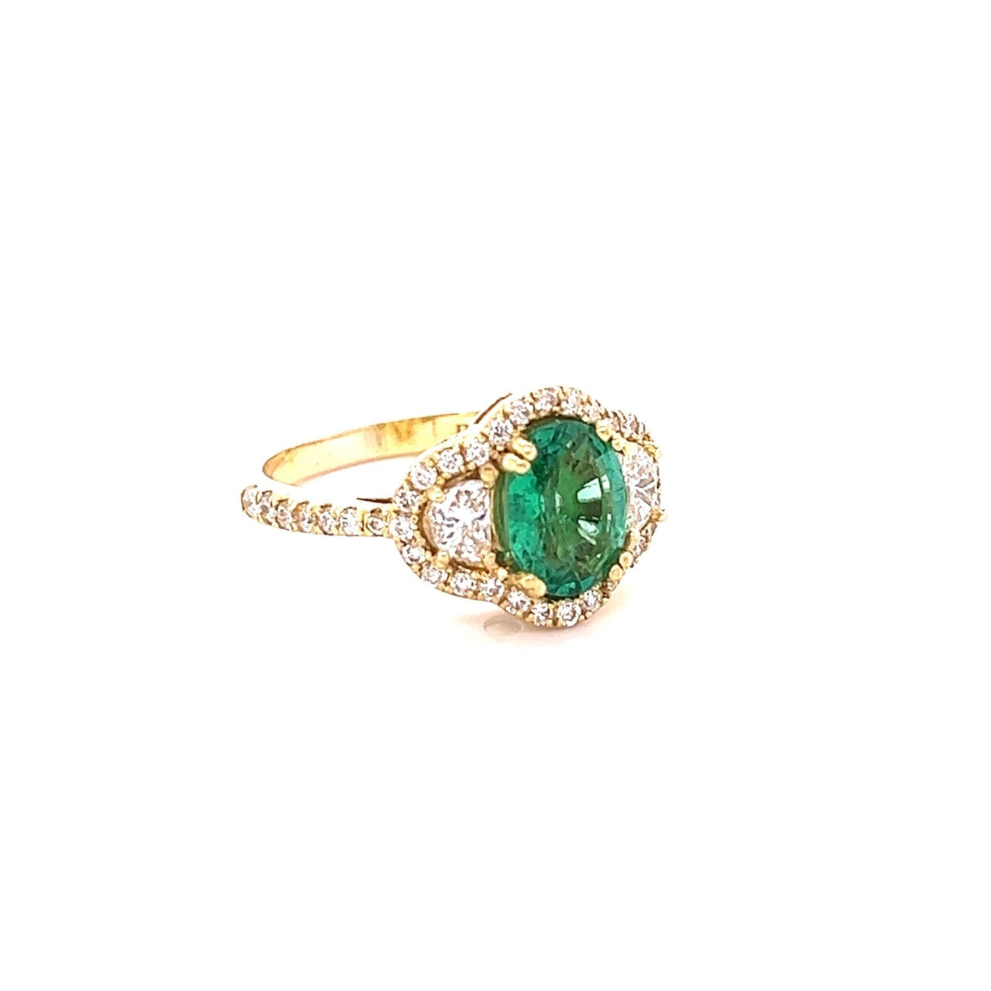 GIA Certified 2.45 Carat Emerald Diamond 18 Karat Yellow Gold Three Stone Ring