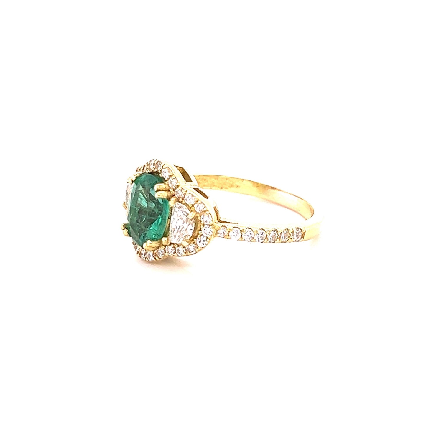 GIA Certified 2.45 Carat Emerald Diamond 18 Karat Yellow Gold Three Stone Ring