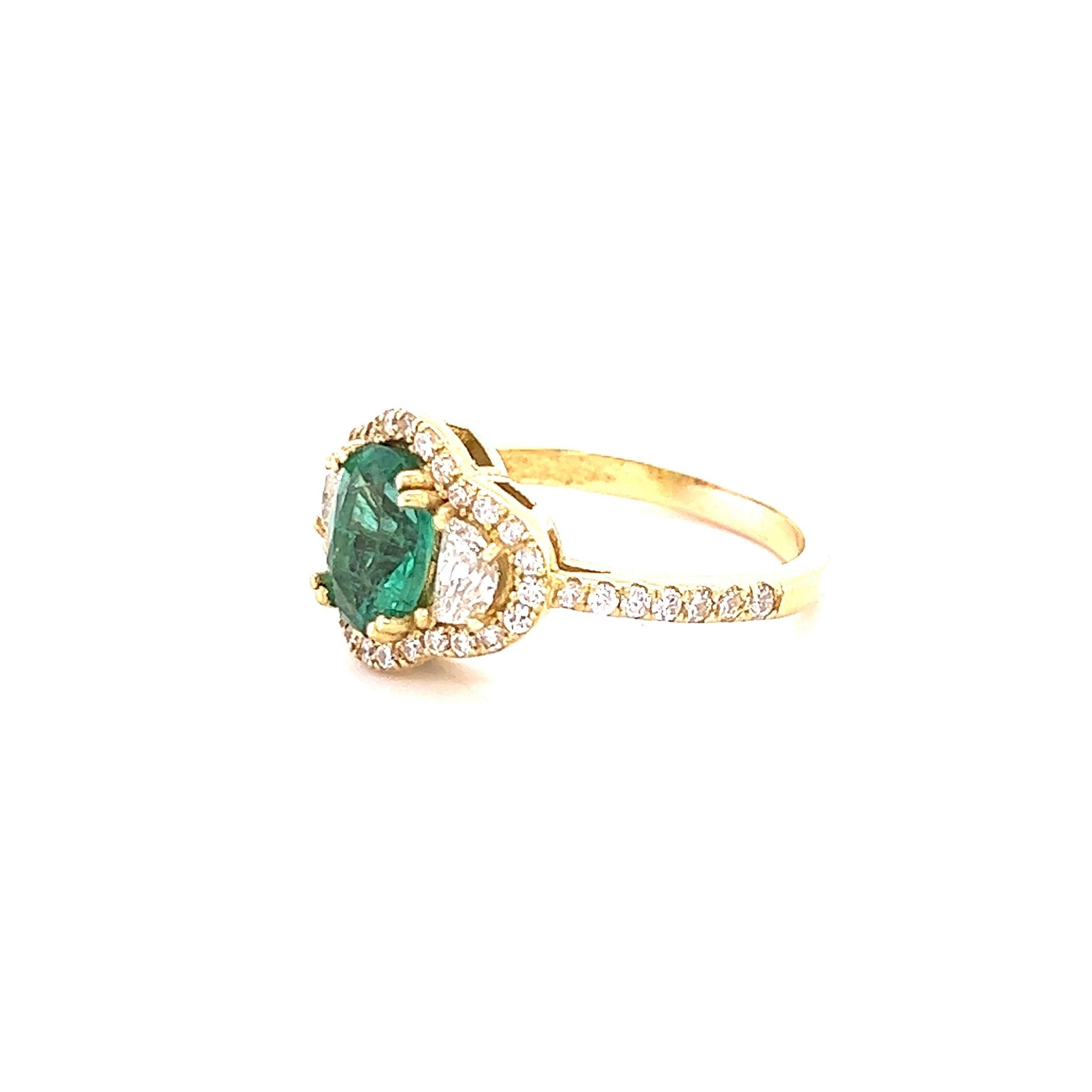 GIA Certified 2.45 Carat Emerald Diamond 18 Karat Yellow Gold Three Stone Ring