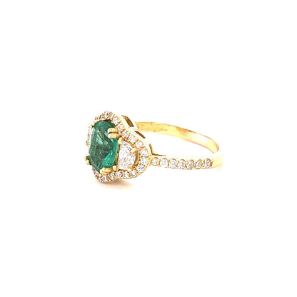 GIA Certified 2.45 Carat Emerald Diamond 18 Karat Yellow Gold Three Stone Ring