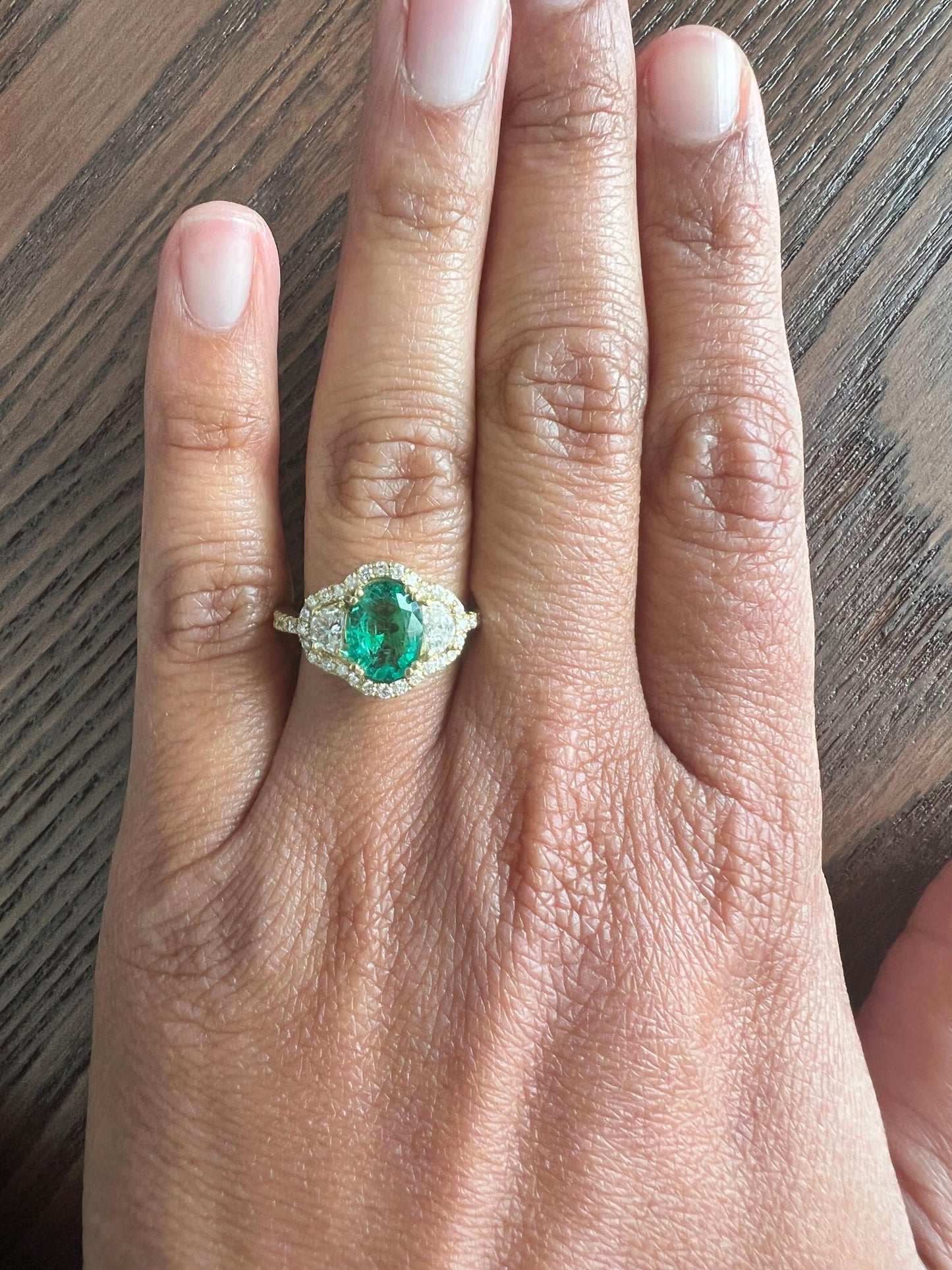 GIA Certified 2.45 Carat Emerald Diamond 18 Karat Yellow Gold Three Stone Ring