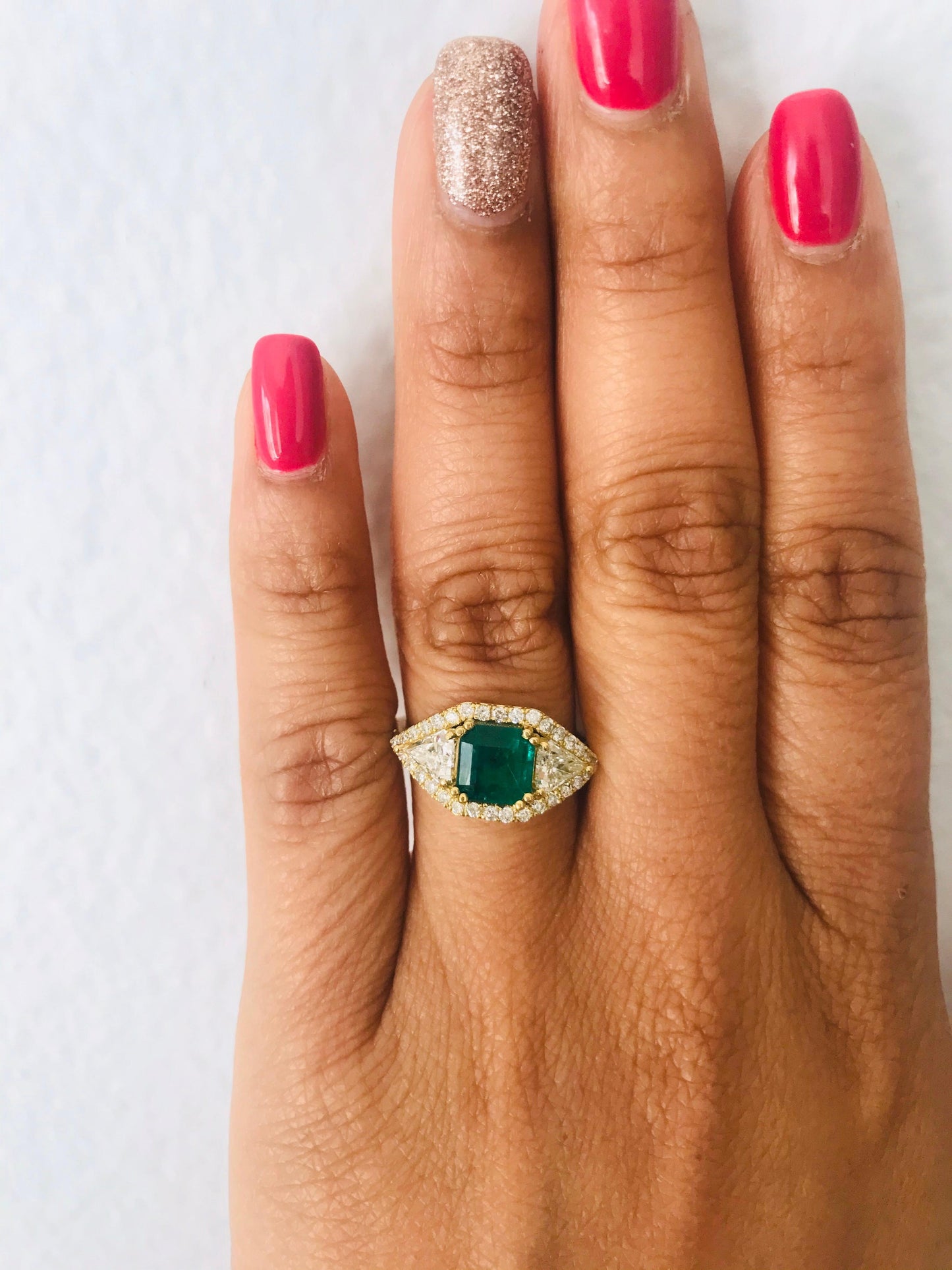 GIA Certified 2.50 Carat Emerald Diamond 18 Karat Yellow Gold Bridal Ring