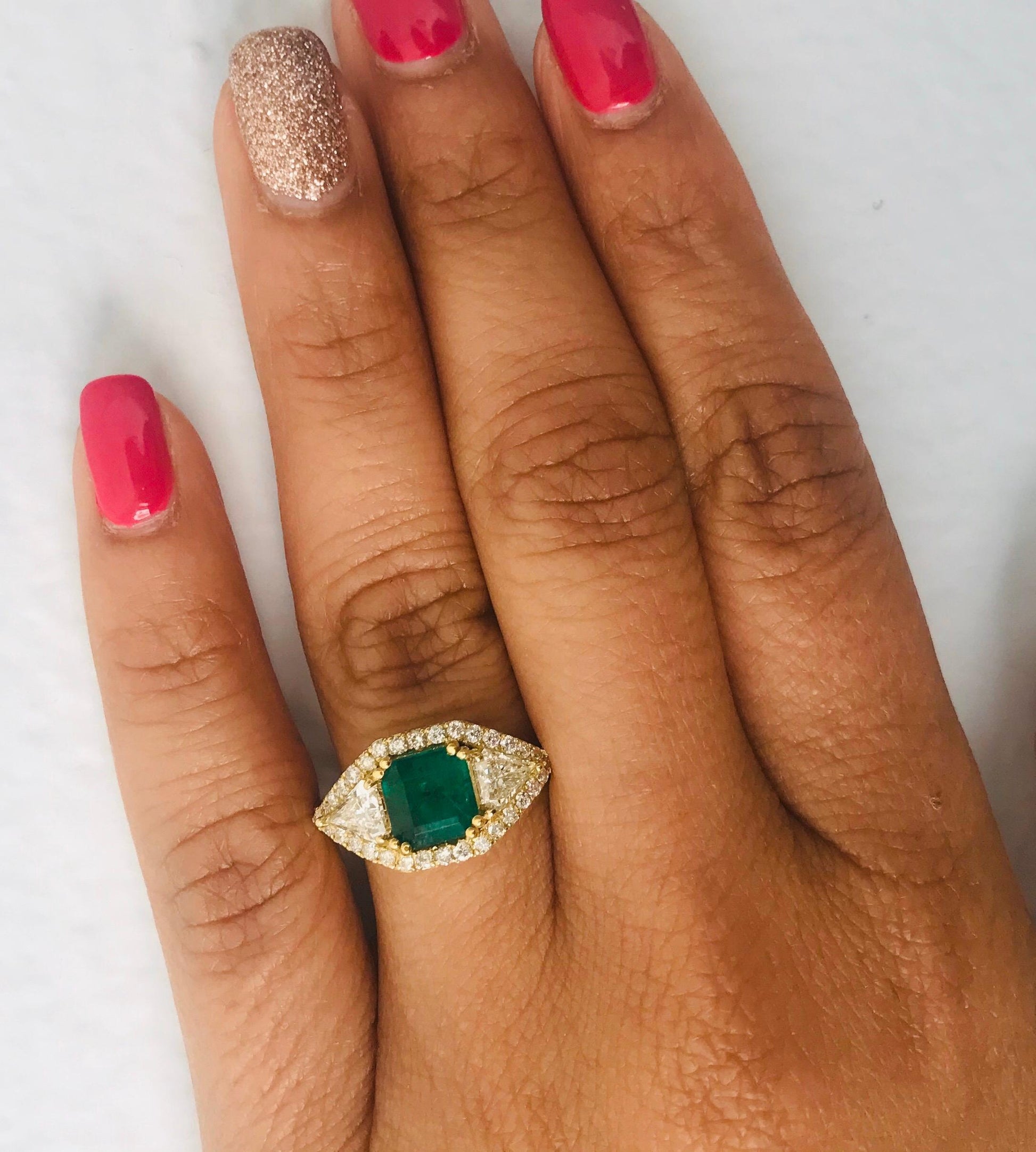 GIA Certified 2.50 Carat Emerald Diamond 18 Karat Yellow Gold Bridal Ring