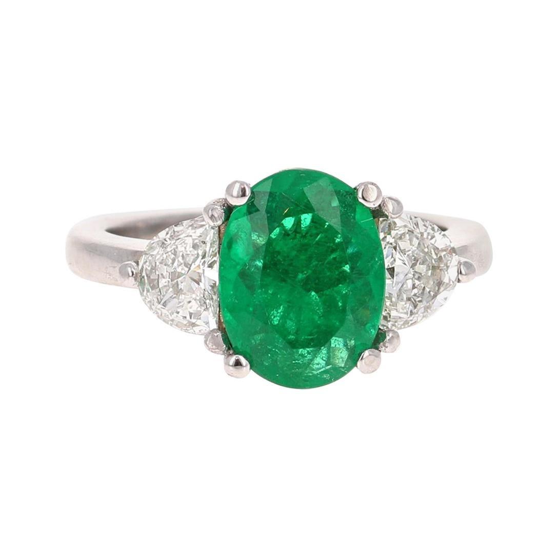 GIA Certified 2.53 Carat Emerald Diamond 18 Karat White Gold 3-Stone Ring