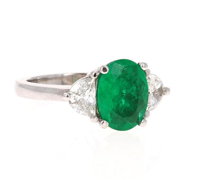 GIA Certified 2.53 Carat Emerald Diamond 18 Karat White Gold 3-Stone Ring