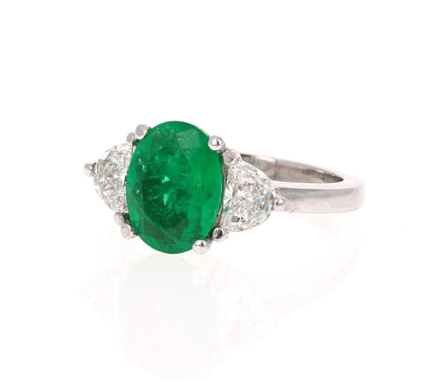 GIA Certified 2.53 Carat Emerald Diamond 18 Karat White Gold 3-Stone Ring