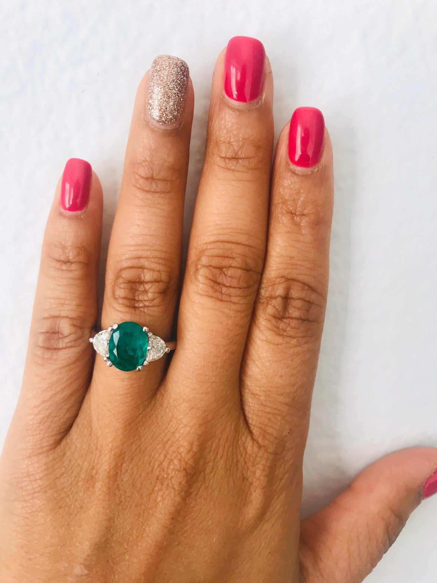 GIA Certified 2.53 Carat Emerald Diamond 18 Karat White Gold 3-Stone Ring