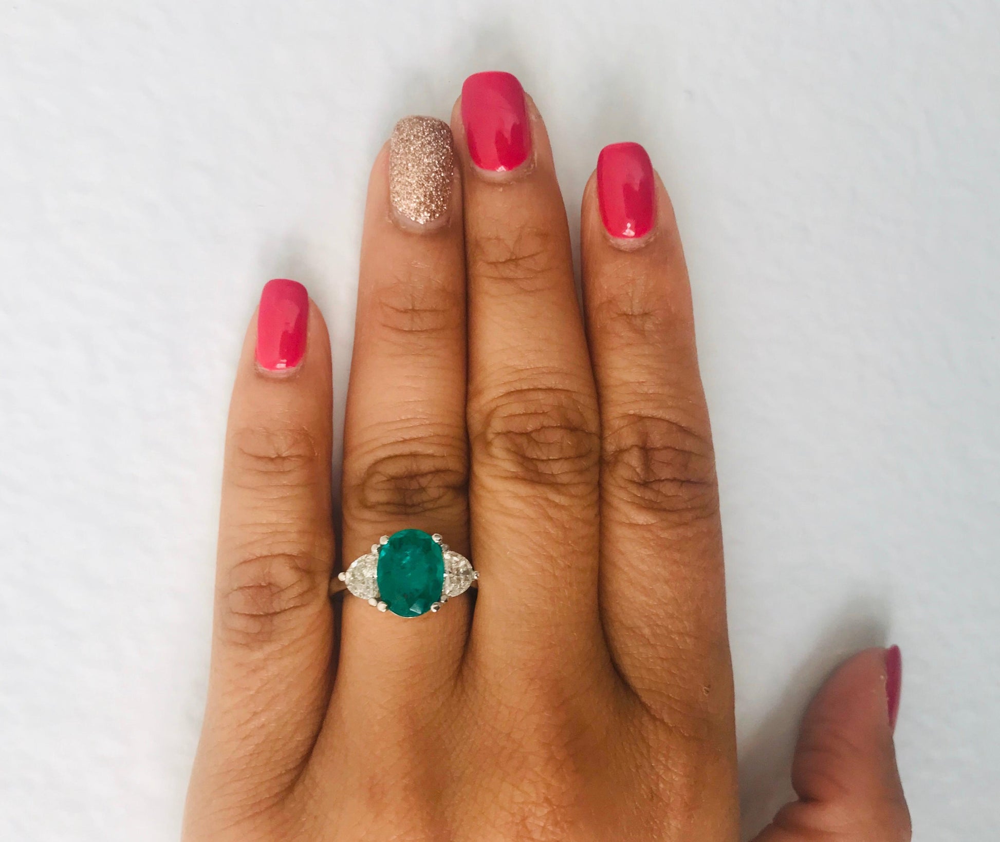 GIA Certified 2.53 Carat Emerald Diamond 18 Karat White Gold 3-Stone Ring