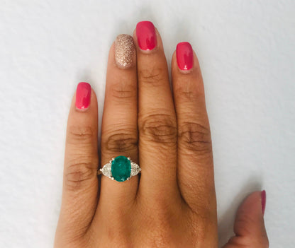 GIA Certified 2.53 Carat Emerald Diamond 18 Karat White Gold 3-Stone Ring