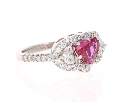 GIA Certified 2.80 Carat Heart Cut Ruby Diamond 18 Karat White Gold Ring