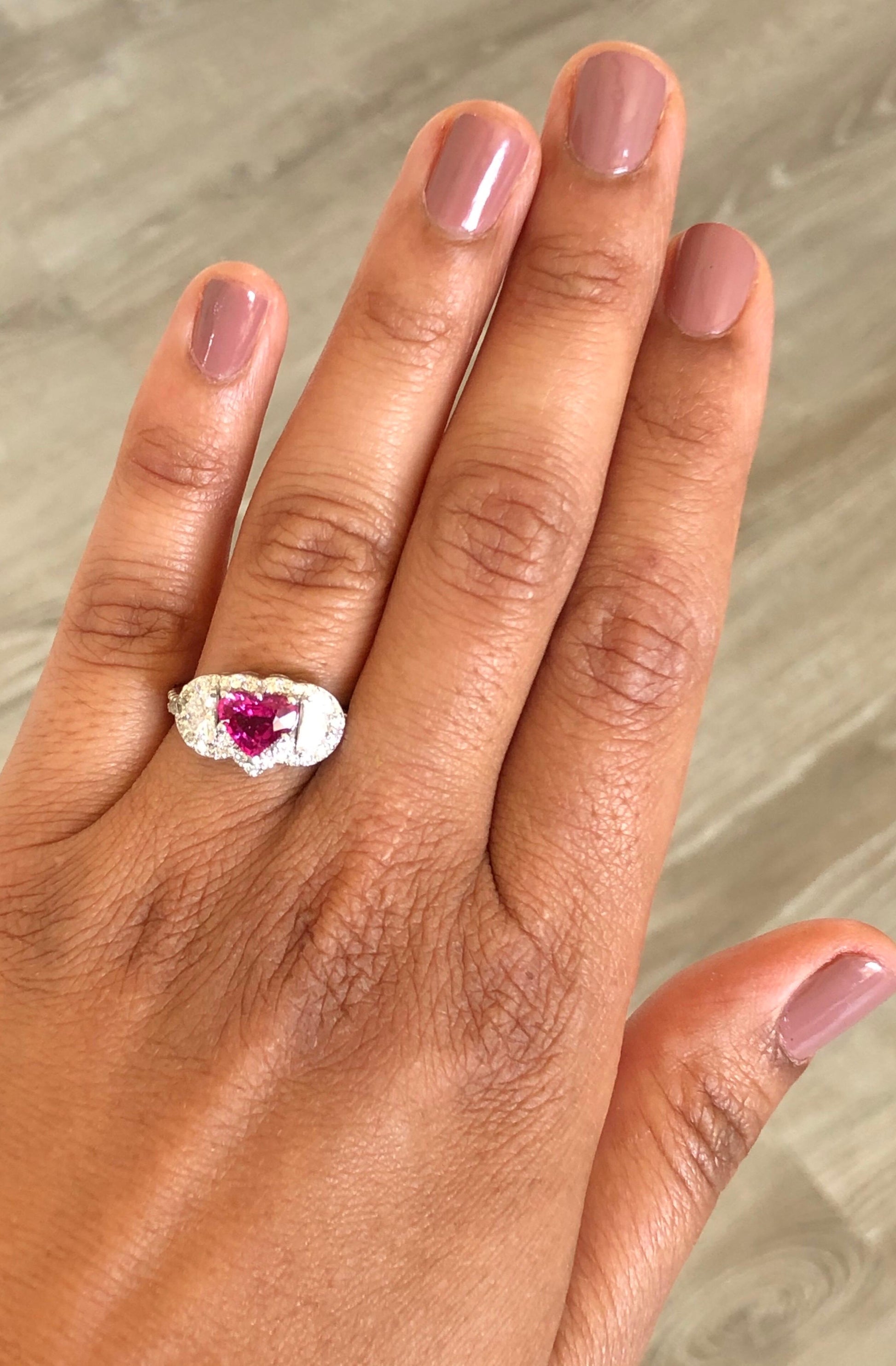 GIA Certified 2.80 Carat Heart Cut Ruby Diamond 18 Karat White Gold Ring
