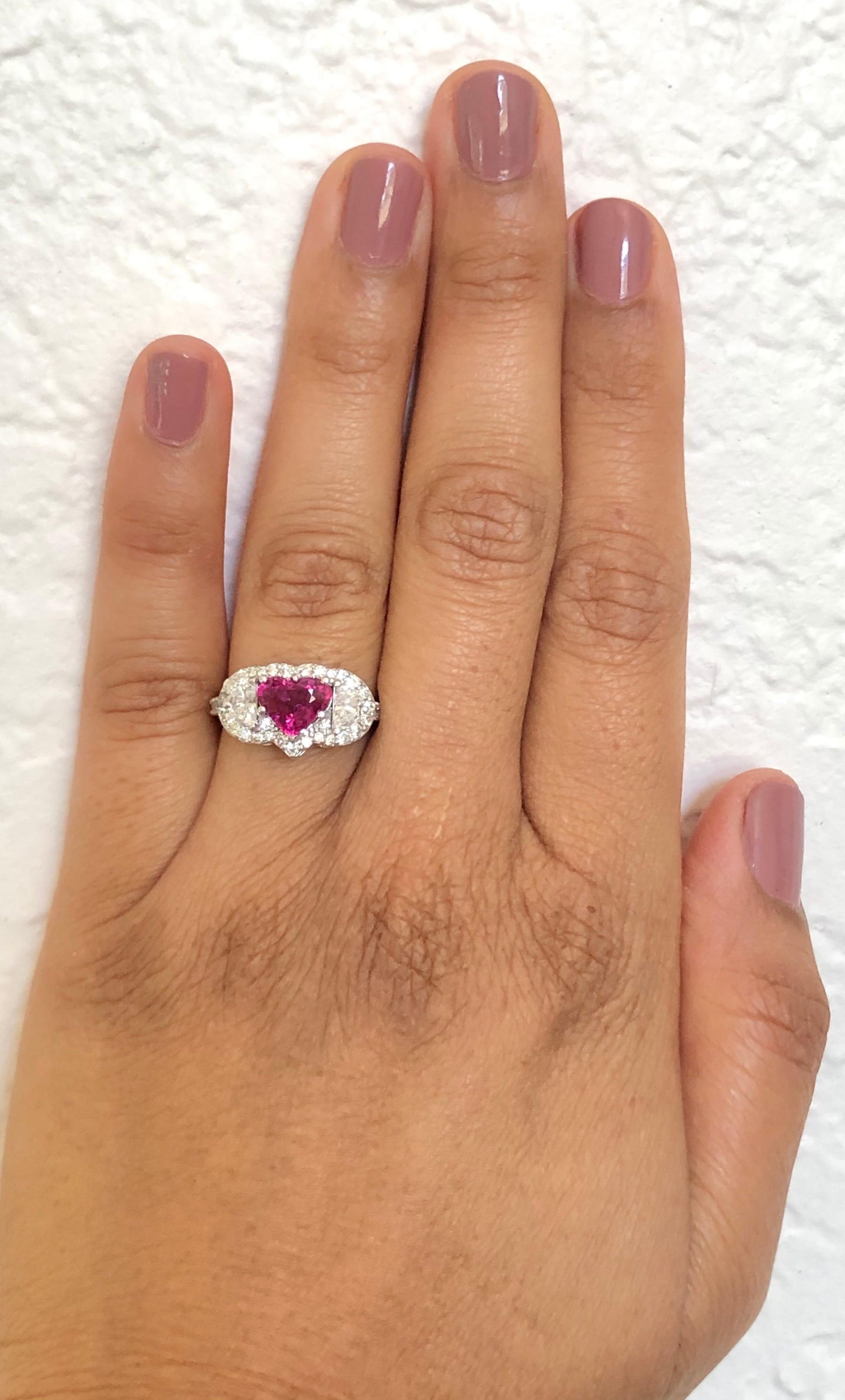 GIA Certified 2.80 Carat Heart Cut Ruby Diamond 18 Karat White Gold Ring