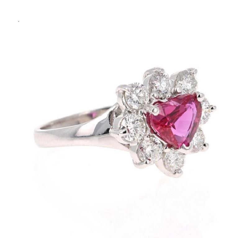 GIA Certified 2.89 Carat Heart Cut Ruby Diamond Ring 18 Karat White Gold