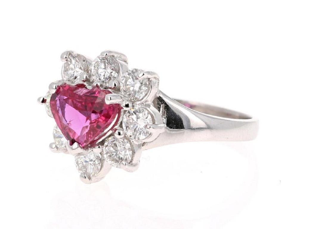 GIA Certified 2.89 Carat Heart Cut Ruby Diamond Ring 18 Karat White Gold