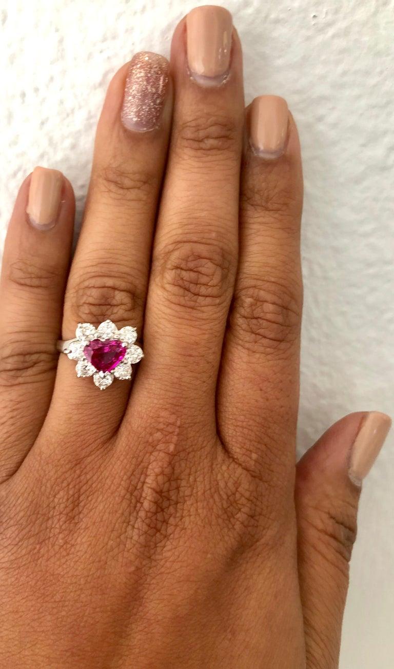 GIA Certified 2.89 Carat Heart Cut Ruby Diamond Ring 18 Karat White Gold