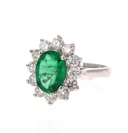 GIA Certified 2.99 Carat Emerald Diamond 18 Karat White Gold Engagement Ring