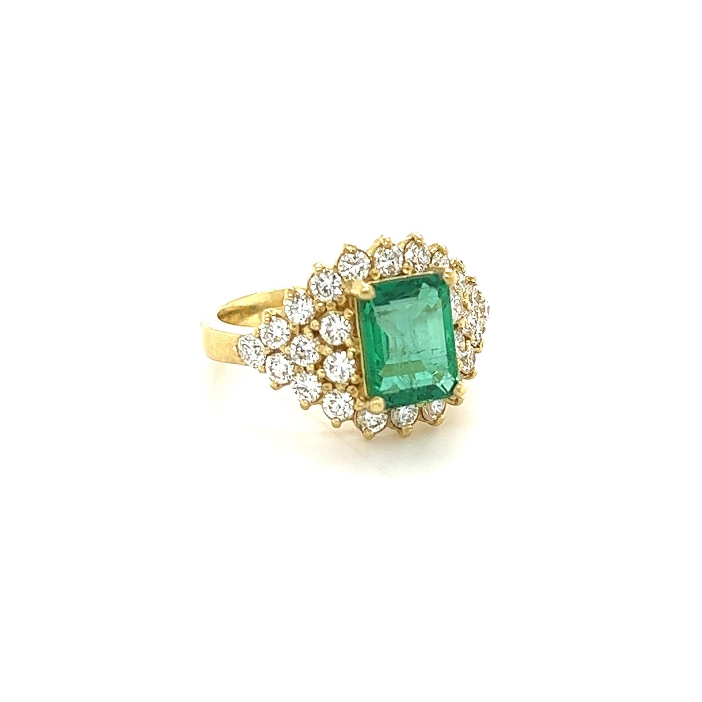 GIA Certified 3.46 Carat Emerald Diamond 18 Karat Yellow Gold Cluster Ring