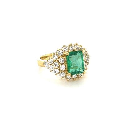 GIA Certified 3.46 Carat Emerald Diamond 18 Karat Yellow Gold Cluster Ring