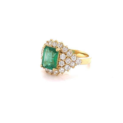 GIA Certified 3.46 Carat Emerald Diamond 18 Karat Yellow Gold Cluster Ring