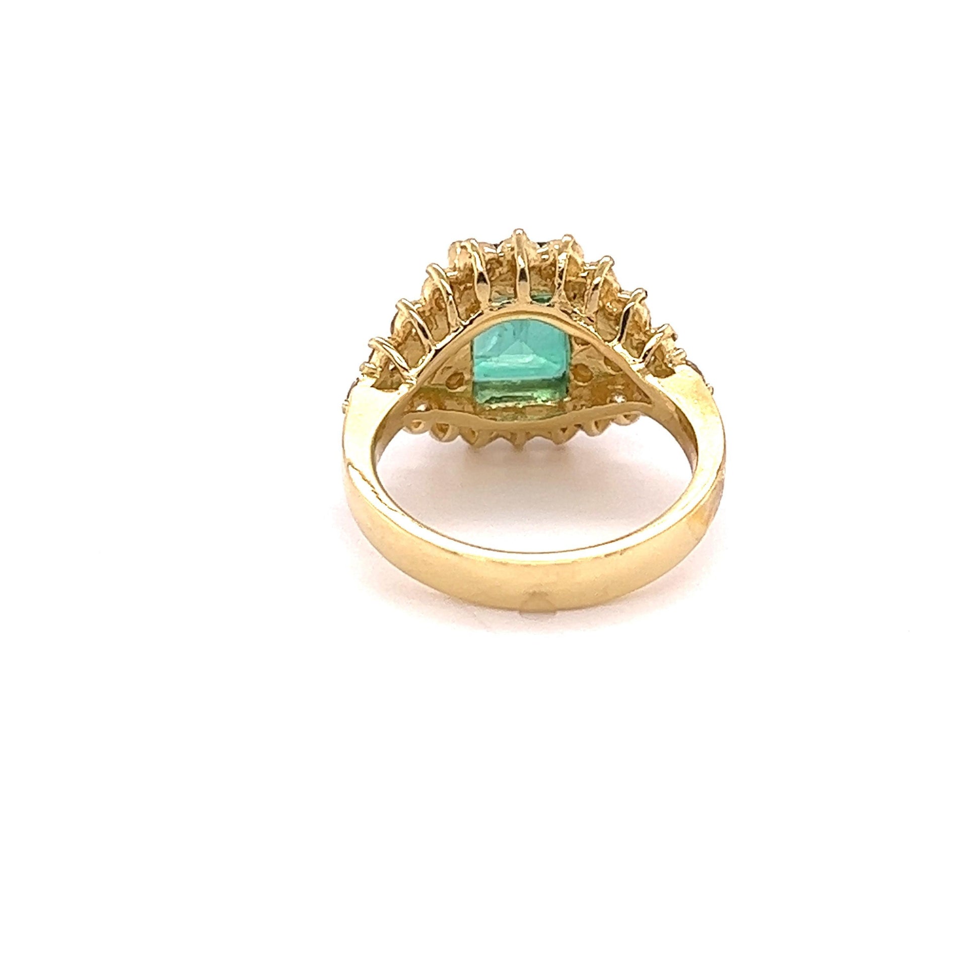 GIA Certified 3.46 Carat Emerald Diamond 18 Karat Yellow Gold Cluster Ring