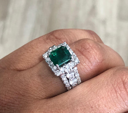 GIA Certified 3.96 Carat Emerald Diamond 18 Karat White Gold Ring