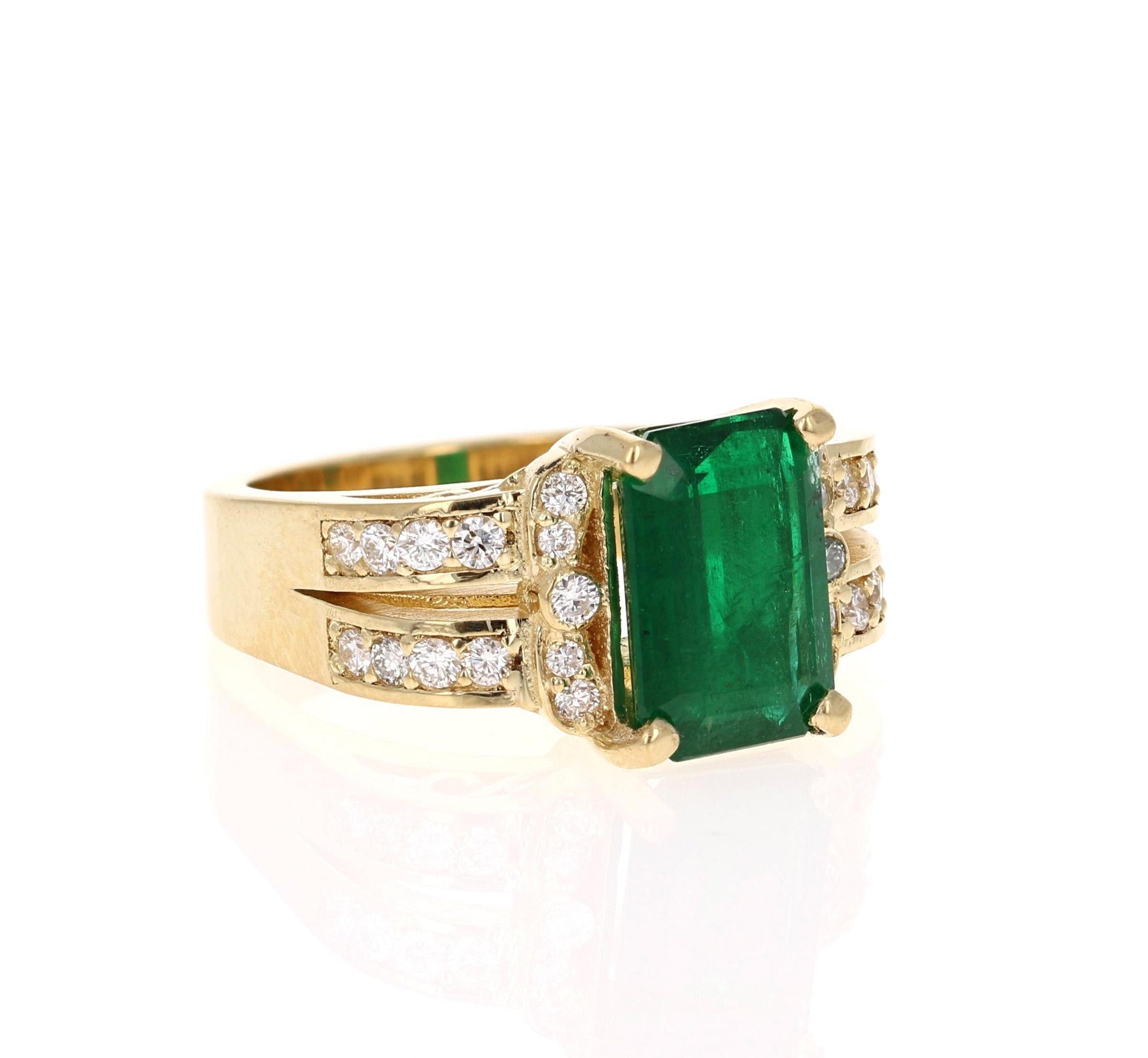 GIA Certified 3.96 Carat Emerald Diamond 18 Karat Yellow Gold Engagement Ring