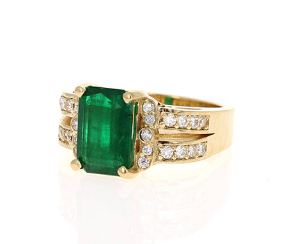 GIA Certified 3.96 Carat Emerald Diamond 18 Karat Yellow Gold Engagement Ring