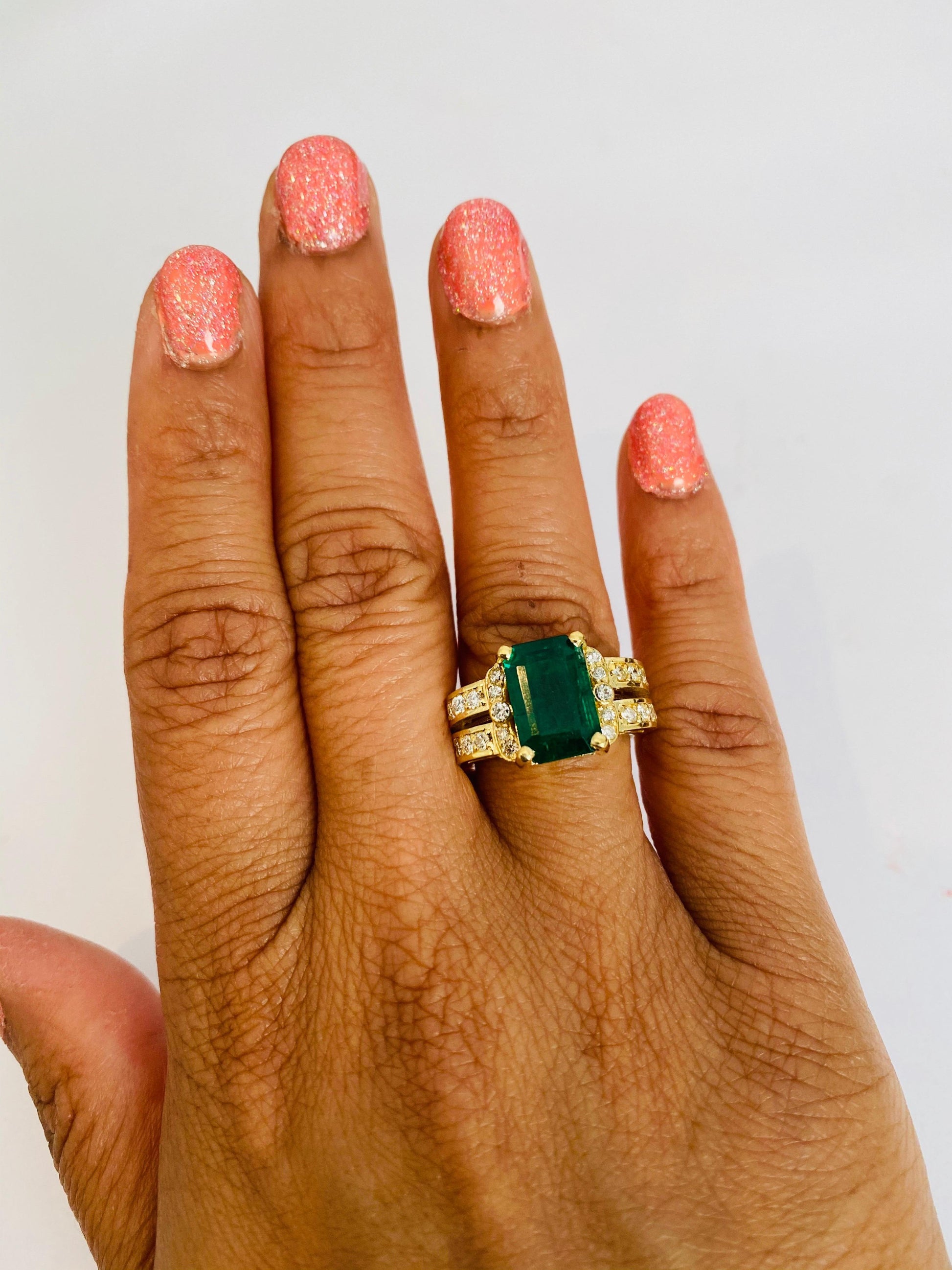 GIA Certified 3.96 Carat Emerald Diamond 18 Karat Yellow Gold Engagement Ring