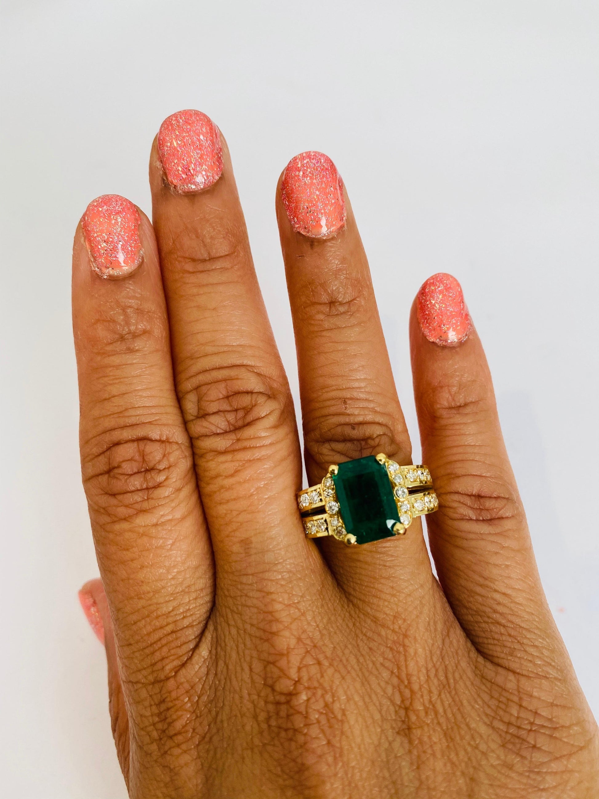 GIA Certified 3.96 Carat Emerald Diamond 18 Karat Yellow Gold Engagement Ring