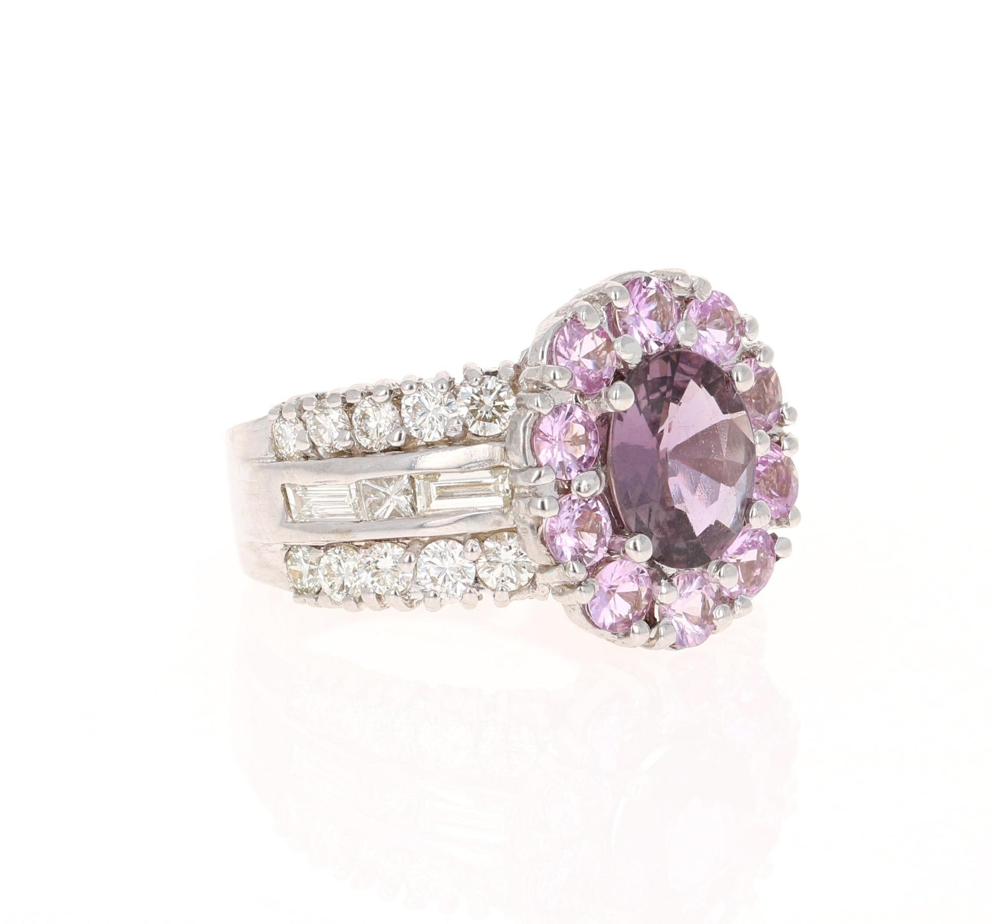 GIA Certified 3.99 Carat Pink Purple Sapphire Diamond 18 Karat White Gold Ring