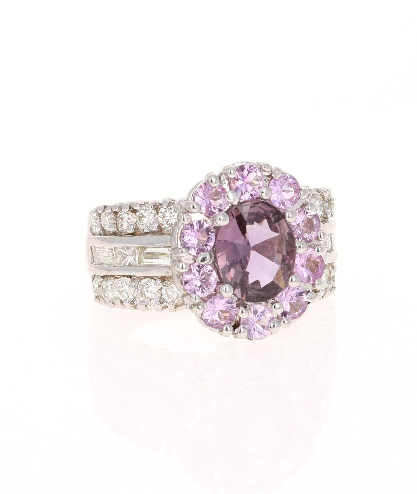 GIA Certified 3.99 Carat Pink Purple Sapphire Diamond 18 Karat White Gold Ring