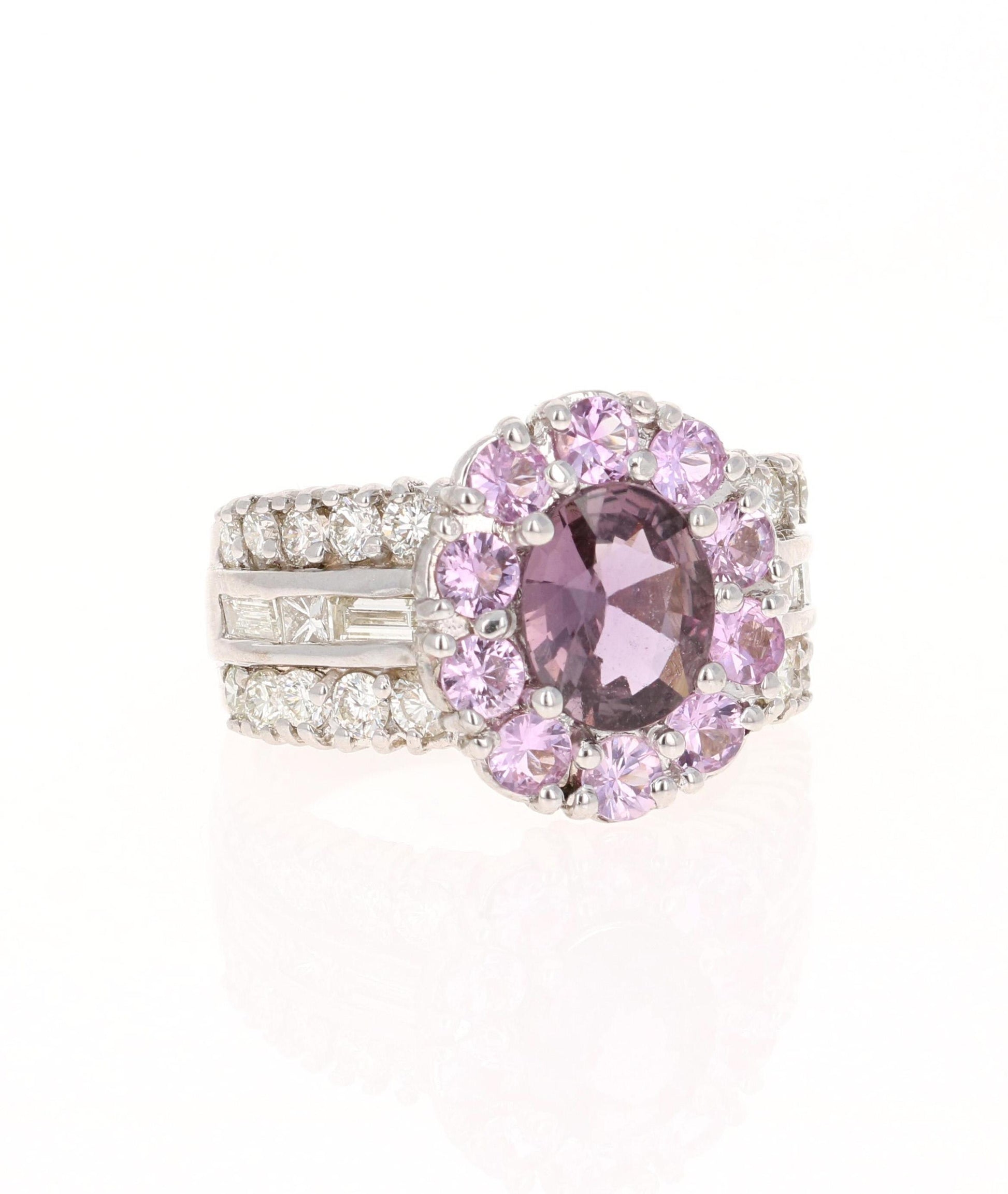 GIA Certified 3.99 Carat Pink Purple Sapphire Diamond 18 Karat White Gold Ring