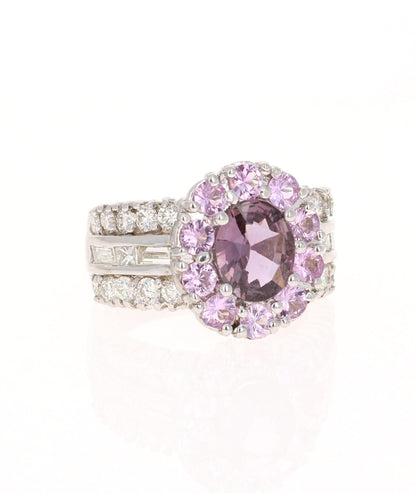GIA Certified 3.99 Carat Pink Purple Sapphire Diamond 18 Karat White Gold Ring