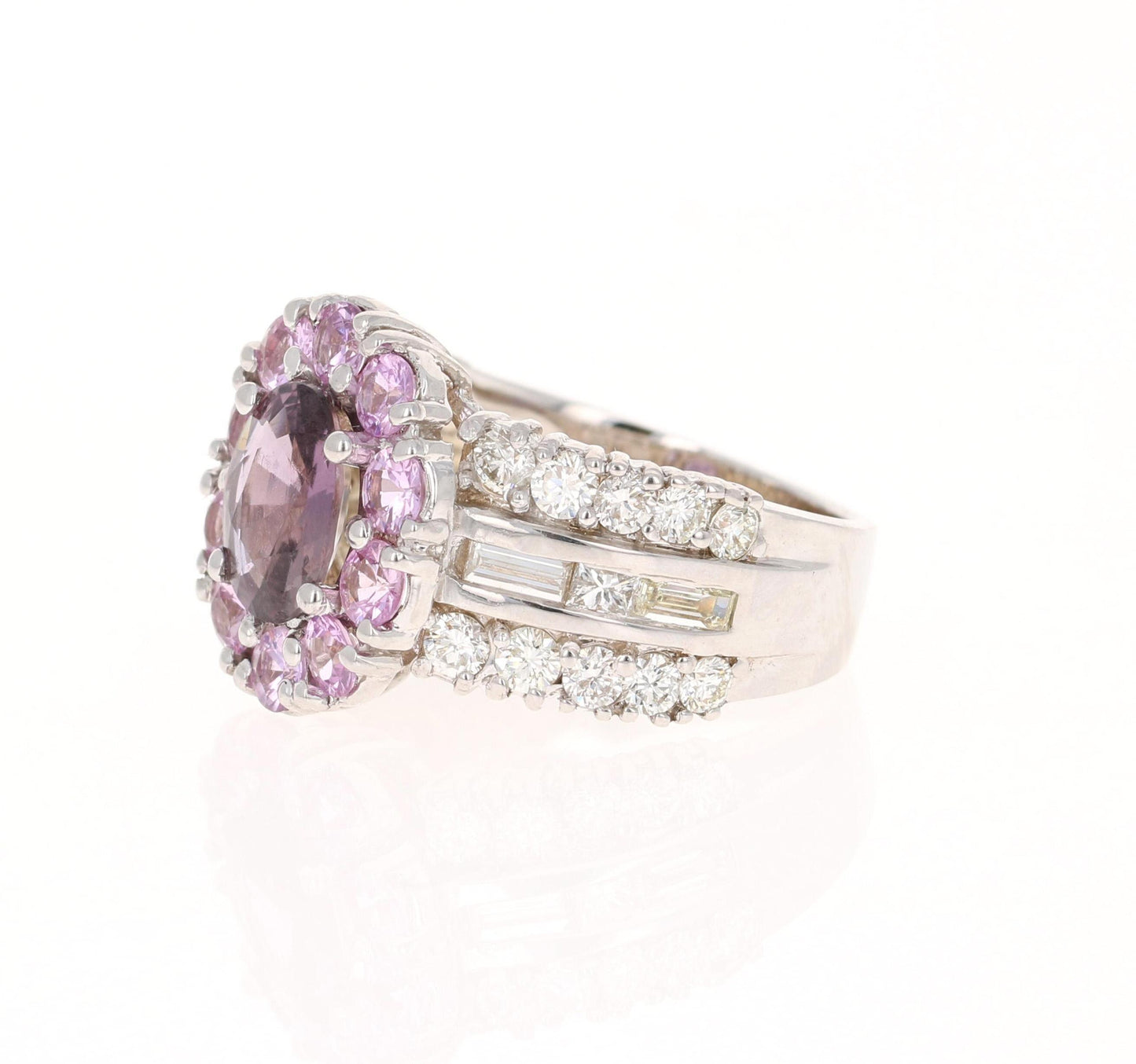 GIA Certified 3.99 Carat Pink Purple Sapphire Diamond 18 Karat White Gold Ring