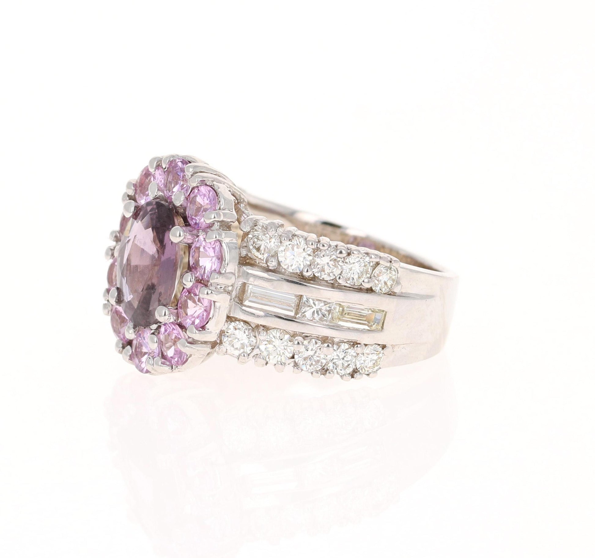 GIA Certified 3.99 Carat Pink Purple Sapphire Diamond 18 Karat White Gold Ring