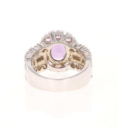 GIA Certified 3.99 Carat Pink Purple Sapphire Diamond 18 Karat White Gold Ring