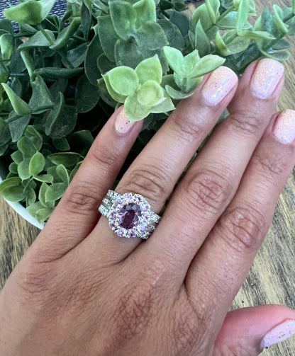 GIA Certified 3.99 Carat Pink Purple Sapphire Diamond 18 Karat White Gold Ring