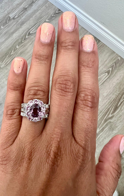 GIA Certified 3.99 Carat Pink Purple Sapphire Diamond 18 Karat White Gold Ring