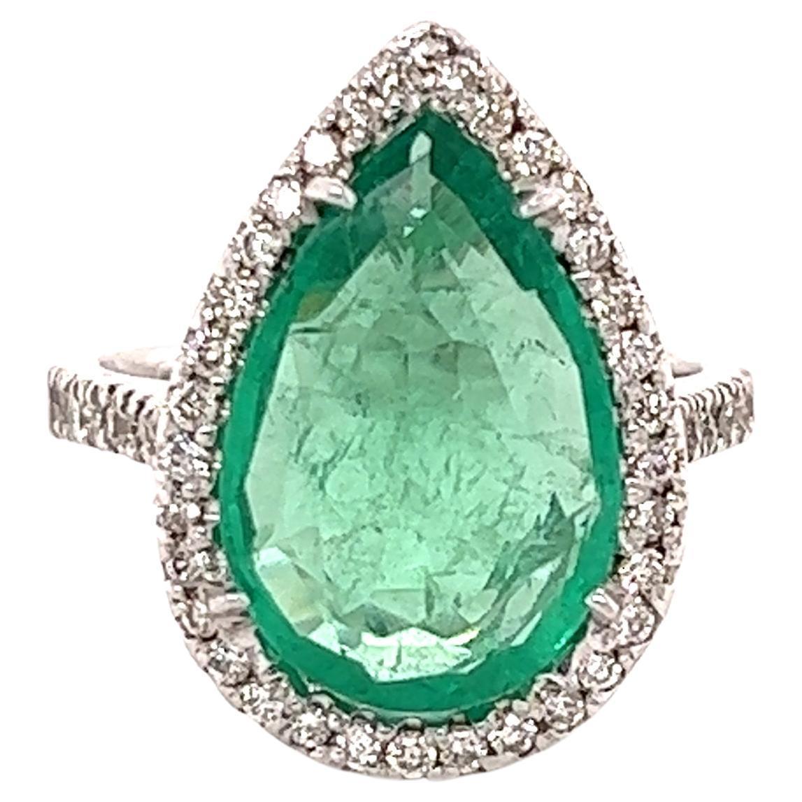 GIA Certified 4.83 Carat Emerald Diamond White Gold Cocktail Ring