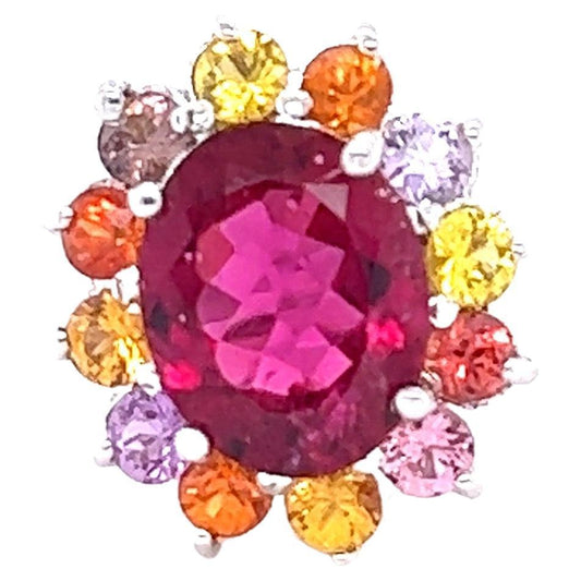 GIA Certified 6.53 Carat Rubellite Sapphire White Gold Cocktail Ring