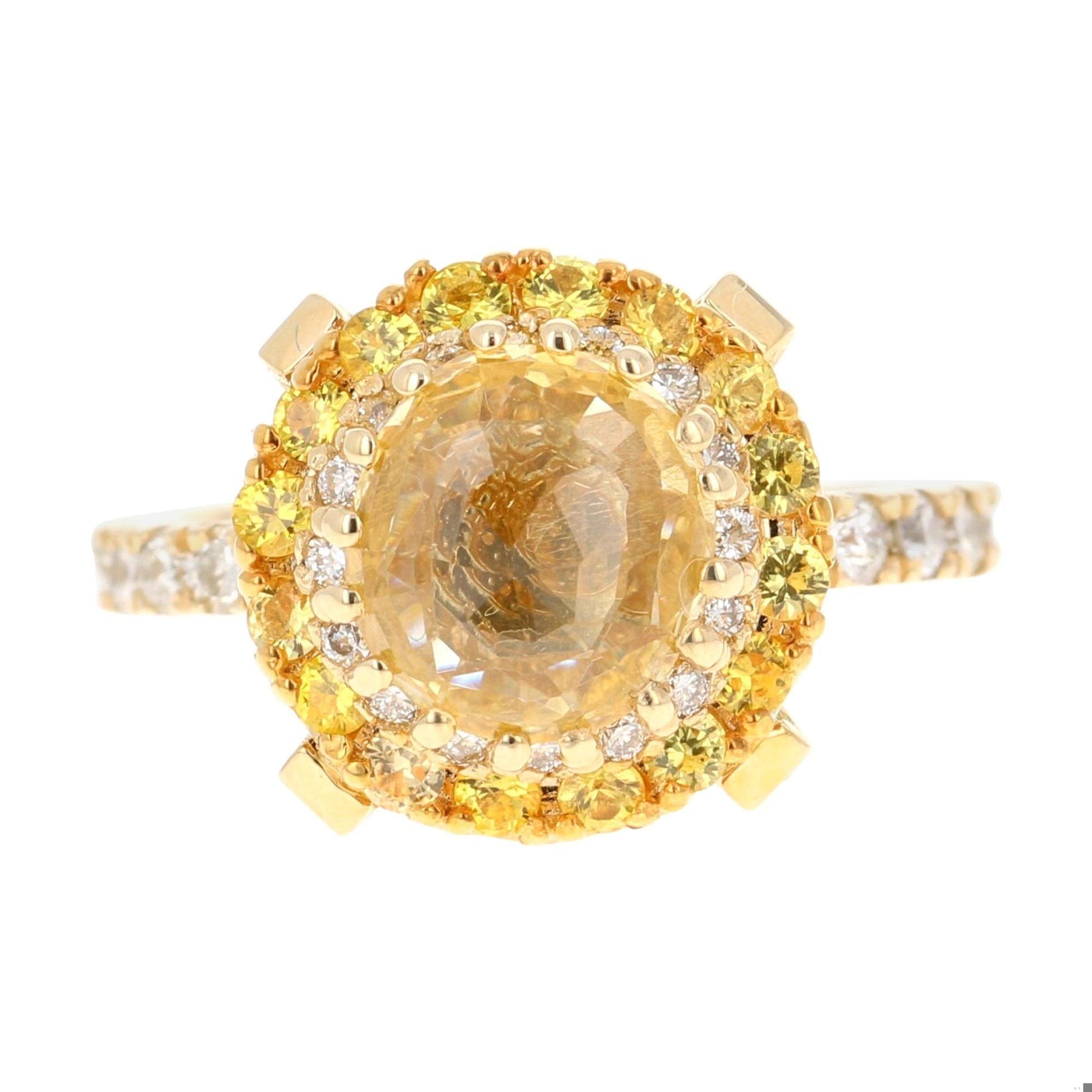 GIA Certified Non-Heated Yellow Sapphire Diamond 14k Yellow Gold Engagement Ring