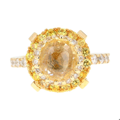 GIA Certified Non-Heated Yellow Sapphire Diamond 14k Yellow Gold Engagement Ring